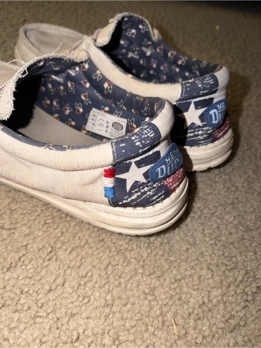 Hey Dude Beige Canvas Slip-On Loafers with Texas Flag Accent